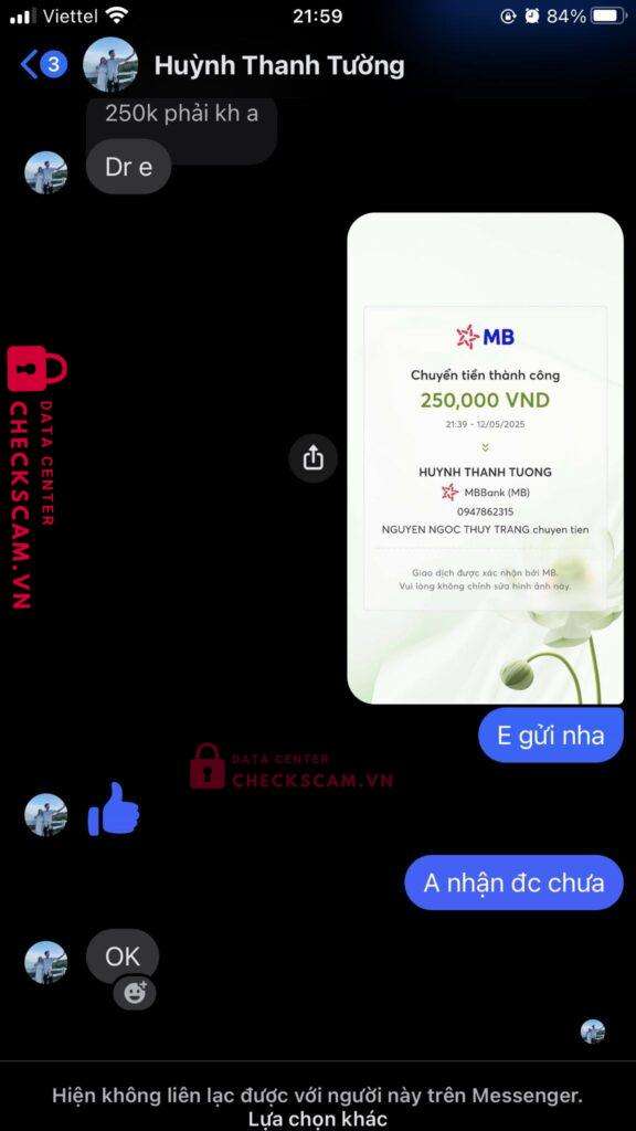 0947862315 Huynh Thanh Tuong MB bị cảnh báo lừa đảo scam
