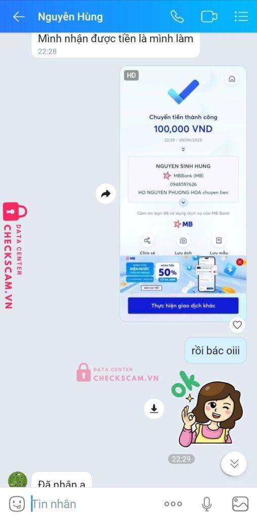 0948597626 Nguyen Sinh Hung MB bị cảnh báo lừa đảo scam