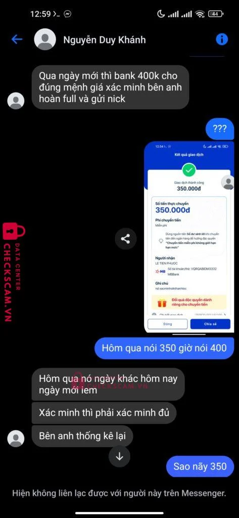 09567533888683 LE TIEN PHUOC MB bị cảnh báo lừa đảo scam