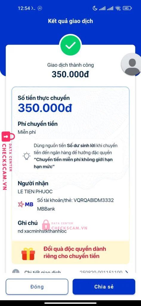 09567533888683 LE TIEN PHUOC MB bị cảnh báo lừa đảo scam