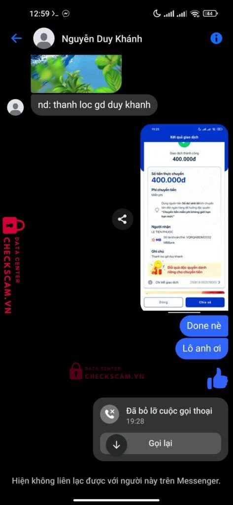 09567533888683 LE TIEN PHUOC MB bị cảnh báo lừa đảo scam