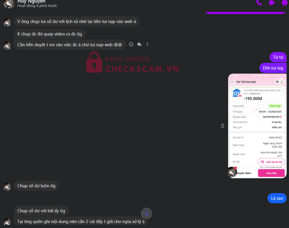 0961276157 Nguyen Ngoc Gia Huy MB bị cảnh báo lừa đảo scam