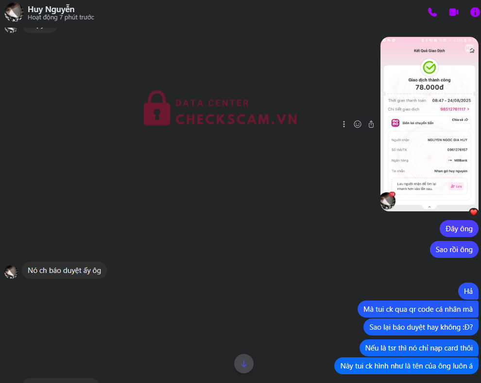 0961276157 Nguyen Ngoc Gia Huy MB bị cảnh báo lừa đảo scam