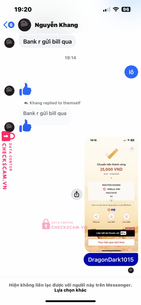 0962726155 NGUYEN KHANG MB bị cảnh báo lừa đảo scam