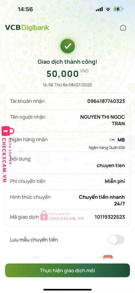 0964187740323 NGUYEN THI NGOC TRAN MB bị cảnh báo lừa đảo scam