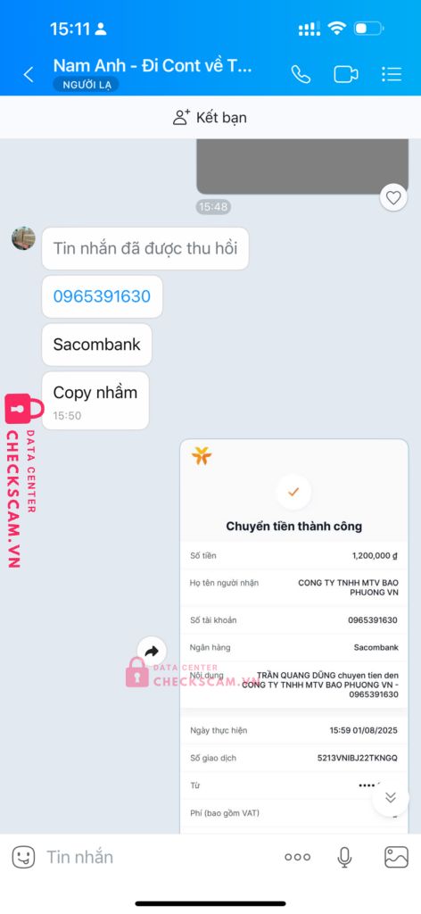 0965391630 MTV BAO PHUONG VN Sacombank bị cảnh báo lừa đảo scam