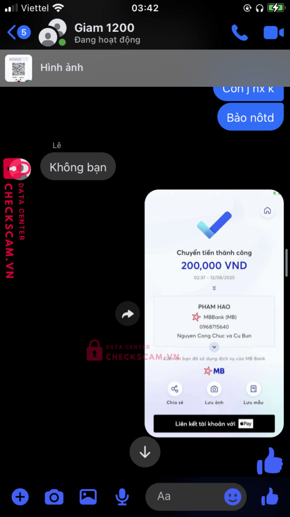 0968715640 PHAM HAO MB bị cảnh báo lừa đảo scam