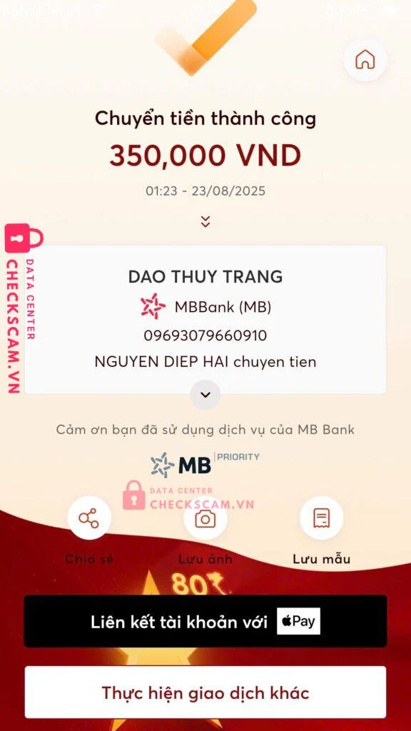 09693079660910 DAO THUY TRANG MB bị cảnh báo lừa đảo scam