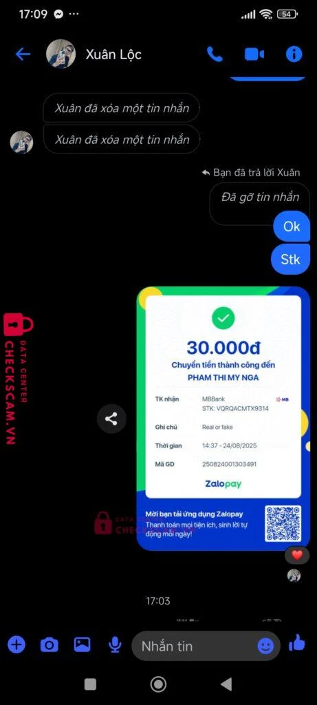 0973693079 Pham Thi My Nga MB bị cảnh báo lừa đảo scam