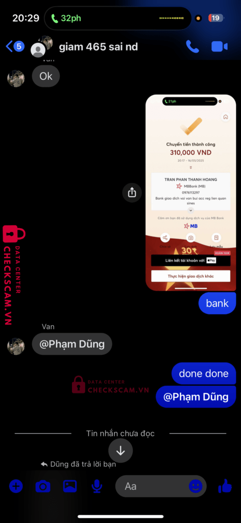 0976113297 Tran Phan Thanh Hoang MB bị cảnh báo lừa đảo scam