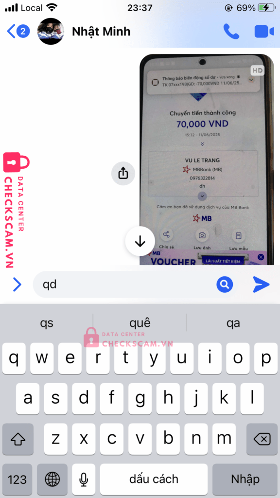 0976322814 VU LE TRANG MB bị cảnh báo lừa đảo scam