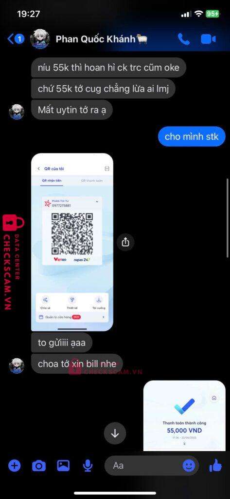 0977275881 PHAN THI TU MB bị cảnh báo lừa đảo scam