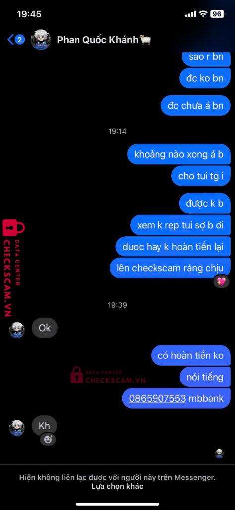 0977275881 PHAN THI TU MB bị cảnh báo lừa đảo scam