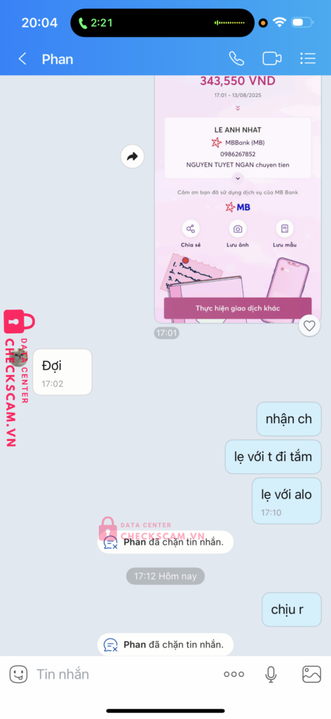 0986267852 LE ANH NHAT MB bị cảnh báo lừa đảo scam