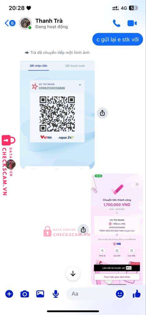 09983559058888 Vu Thi Nhan MB bị cảnh báo lừa đảo scam