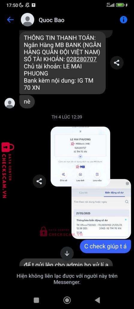 028280707 Le Mai Phuong MB bị cảnh báo lừa đảo scam