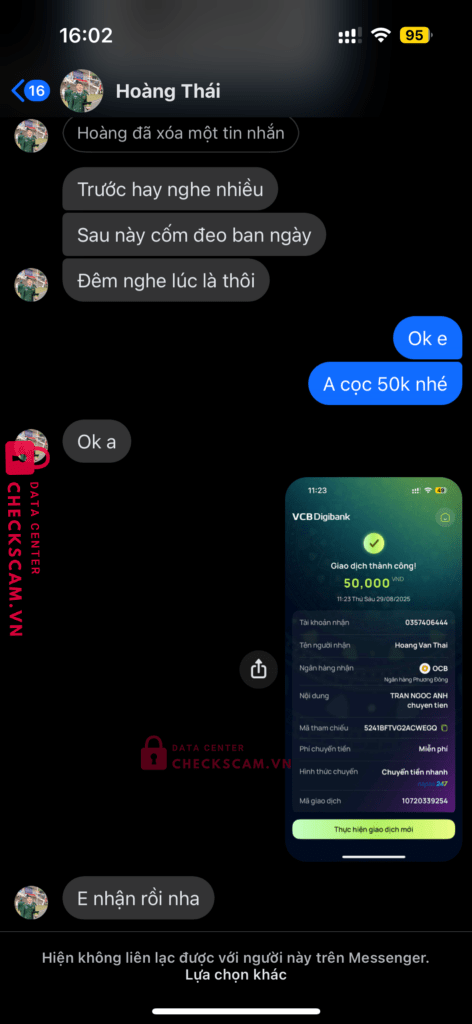 0357406444 Hoang Van Thai OCB bị cảnh báo lừa đảo scam