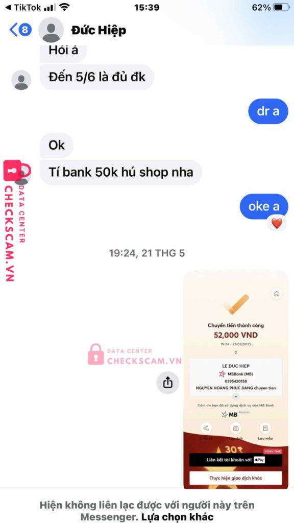 0395420158 Le Duc Hiep MB bị cảnh báo lừa đảo scam