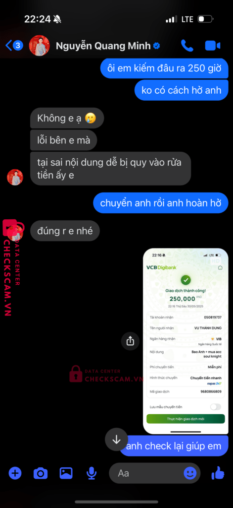 050819737 Vu Thanh Dung VIB bị cảnh báo lừa đảo scam