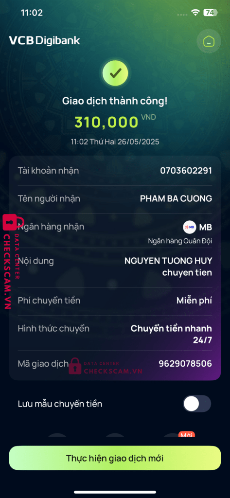 0703602291 Pham Ba Cuong MB bị cảnh báo lừa đảo scam