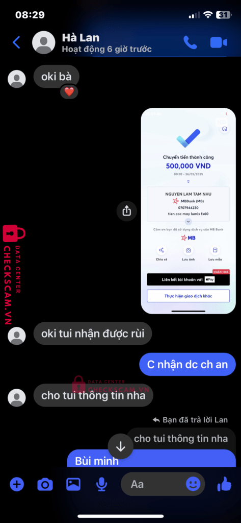 0707944230 Nguyen Lam Tam Nhu MB bị cảnh báo lừa đảo scam