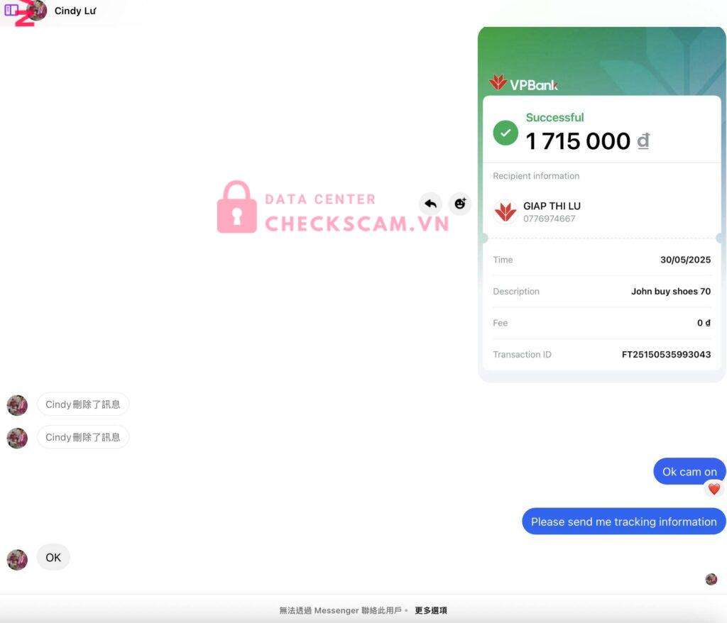 0776974667 Giap Thi Lu VP BANK bị cảnh báo lừa đảo scam