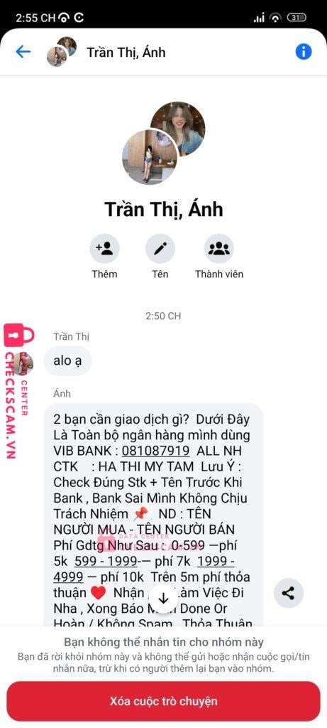 081087919 Ha Thi My Tam VIB bị cảnh báo lừa đảo scam
