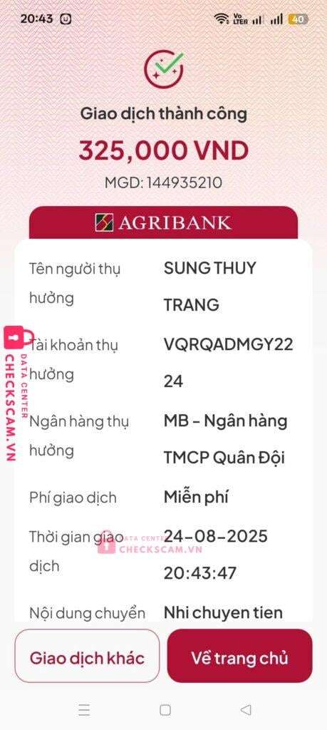 0824782167 Sung Thuy Trang MB bị cảnh báo lừa đảo scam