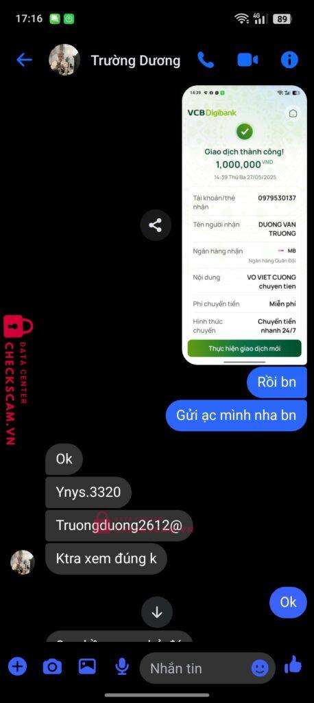 0979530137 Duong Van Truong MB bị cảnh báo lừa đảo scam
