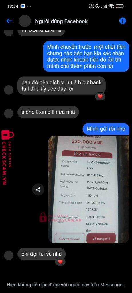 0981999962 Hoang Phuong Linh MB bị cảnh báo lừa đảo scam