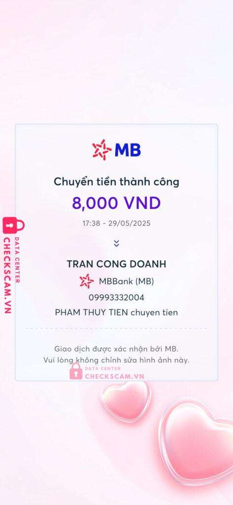 09993332004 Tran Cong Doanh MB bị cảnh báo lừa đảo scam