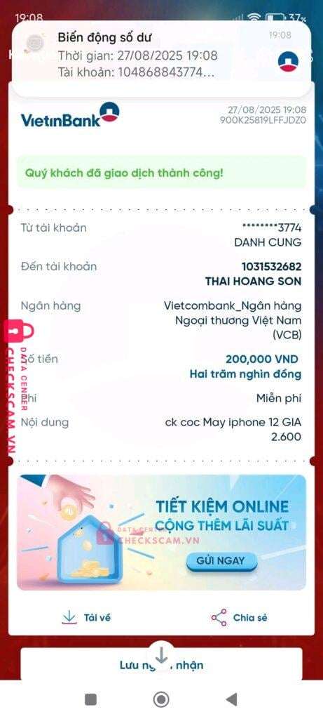 1031532682 Thai Hoang Son VCB bị cảnh báo lừa đảo scam