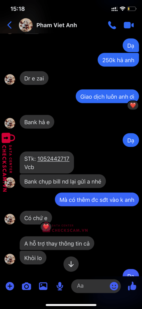 1052442717 Le Van Hoang VCB bị cảnh báo lừa đảo scam