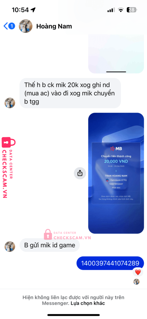 108878932657 Tran Hoang Nam Vietinbank bị cảnh báo lừa đảo scam