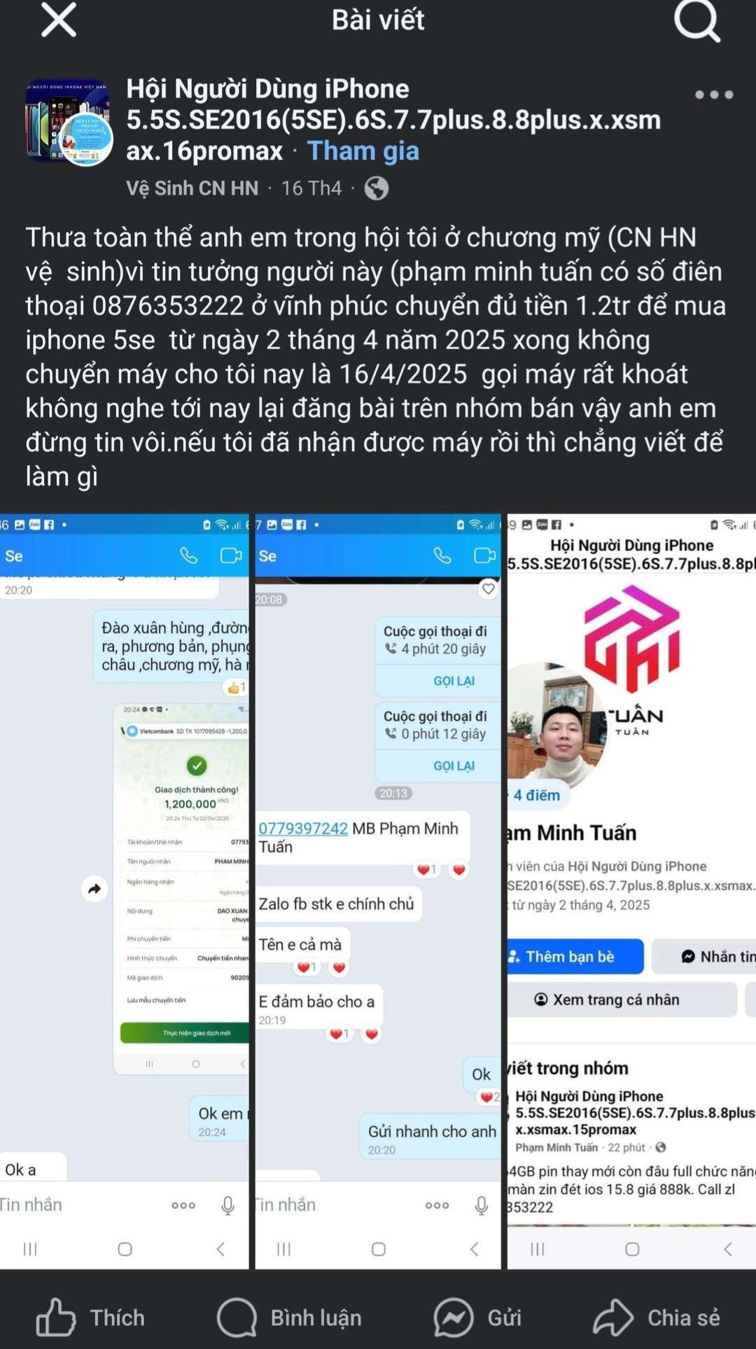 1111222212348 Pham Minh Tuan MB bị cảnh báo lừa đảo scam
