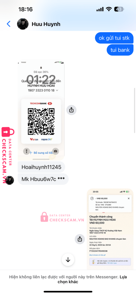 19073323011018 Huynh Huu Hoai Techcombank bị cảnh báo lừa đảo scam