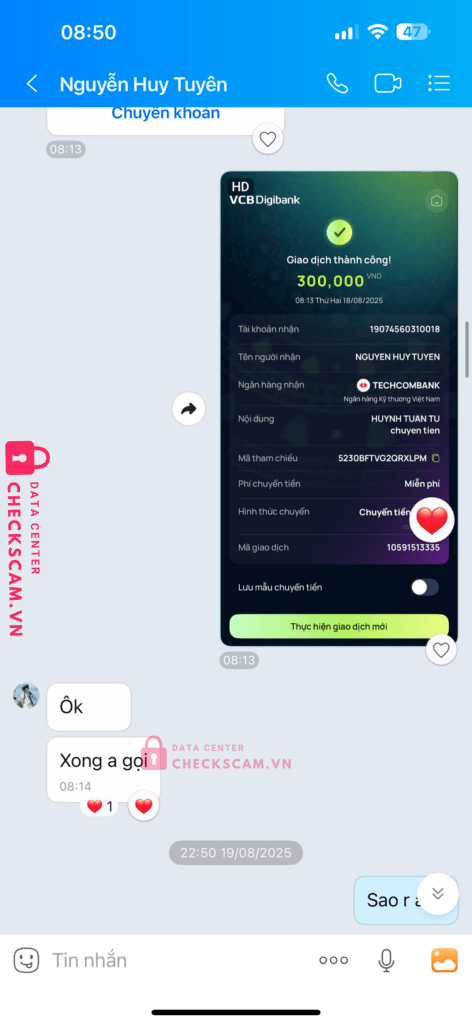 19074560310018 Nguyen Huy Tuyen Techcombank bị cảnh báo lừa đảo scam