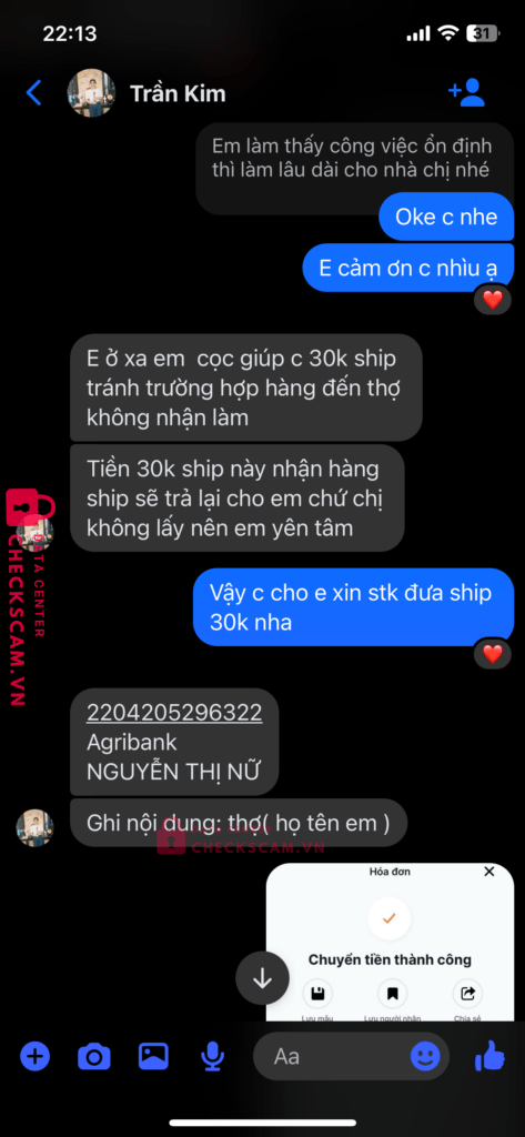 2204205296322 Nguyen Thi Nu Agribank bị cảnh báo lừa đảo scam