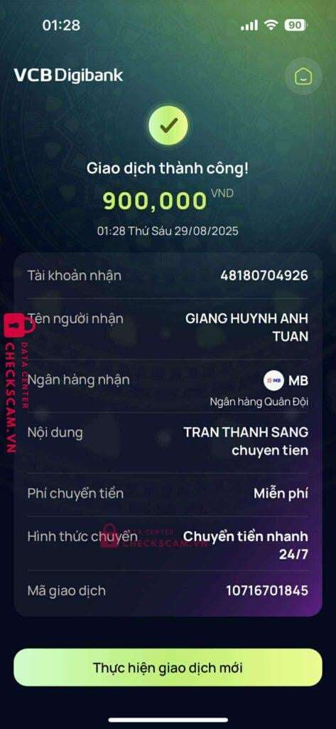 48180704926 Giang Huynh Anh Tuan MB bị cảnh báo lừa đảo scam