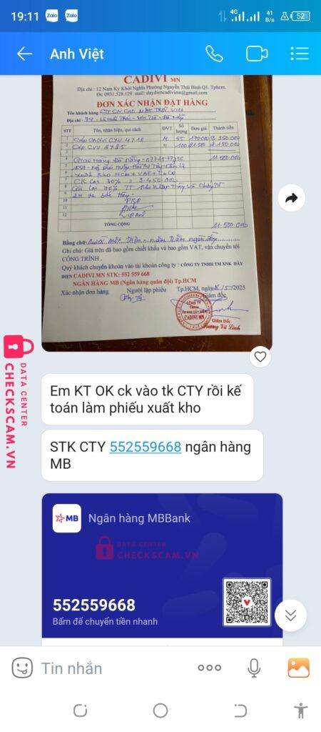 552559668 Xnk Day Dien Cadivi Mn MB bị cảnh báo lừa đảo scam