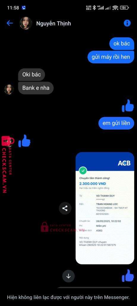 6615102503 Tran Hoang Loc Techcombank bị cảnh báo lừa đảo scam