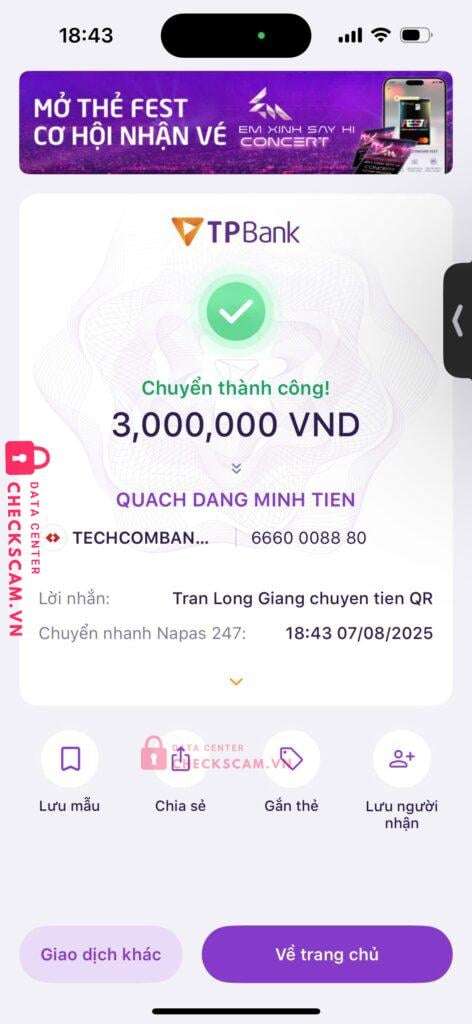 6660008880 Quach Dang Minh Tien Techcombank bị cảnh báo lừa đảo scam