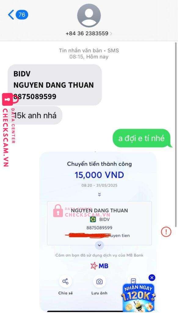 8875089599 Nguyen Dang Thuan BIDV bị cảnh báo lừa đảo scam