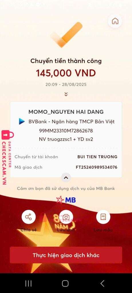 99MM23310M72862678 Nguyen Hai Dang BV BANK bị cảnh báo lừa đảo scam