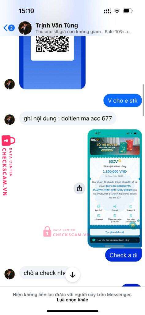 99ZP24034M09860726 Trinh Van Tung BV BANK bị cảnh báo lừa đảo scam