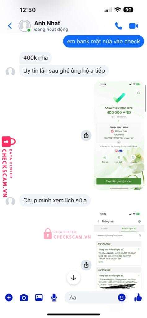 0342614709 Pham Nhat Hao MB bị cảnh báo lừa đảo scam