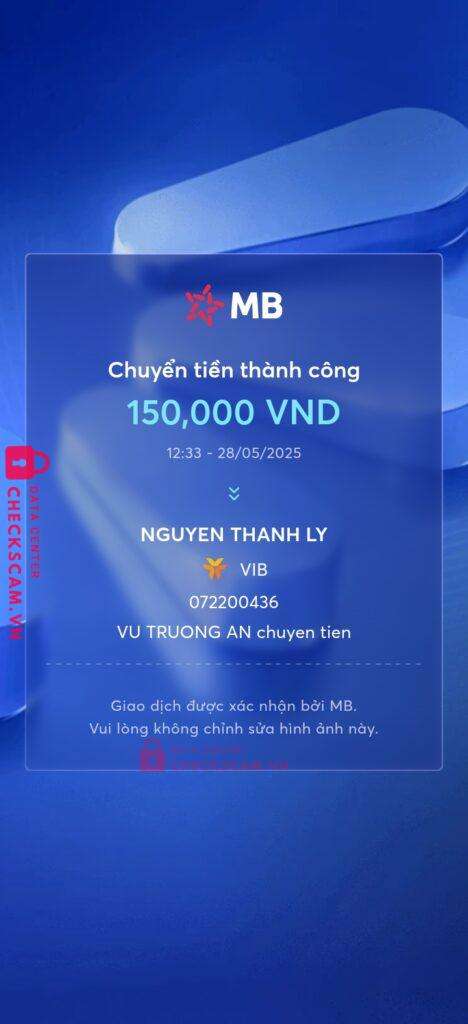 072200436 Nguyen Thanh Ly VIB bị cảnh báo lừa đảo scam