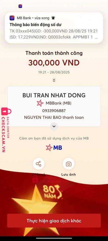 0933906887 Bui Tran Nhat Dong MB bị cảnh báo lừa đảo scam