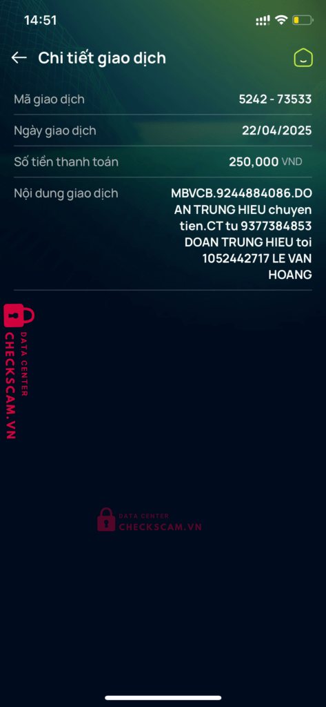 1052442717 Le Van Hoang VCB bị cảnh báo lừa đảo scam