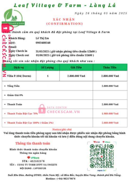 412532376 Na Sweets Co Ltd VP BANK bị cảnh báo lừa đảo scam